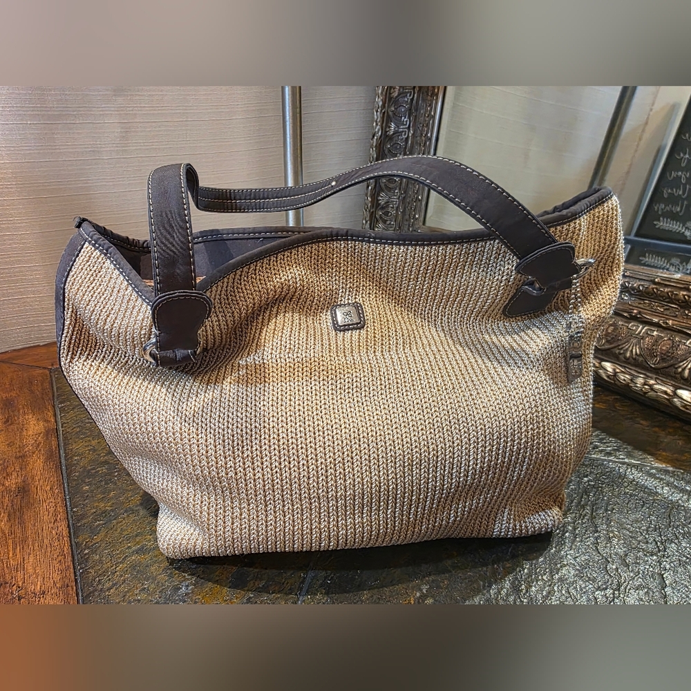 LINA • Tan and Brown Crochet/Woven Shoulder Bag.